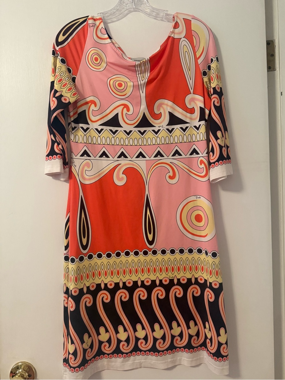 Emilio Pucci Pink Red Black Yellow 38 Italy Shift Dress Mod Printed 6 Small Med